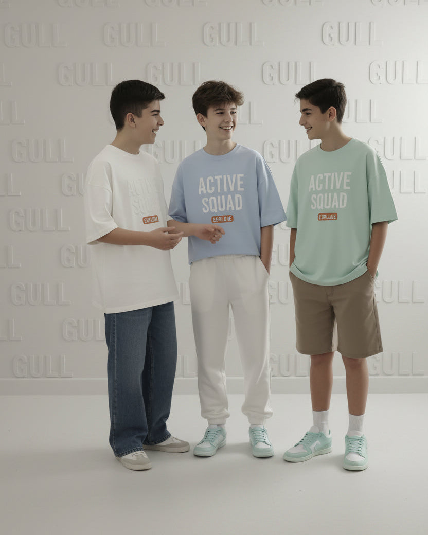 ACTIVE SQUAD T- SHIRT oversized pure cotton soft and combed for BOYS