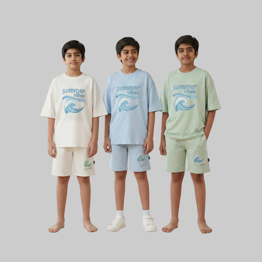 سوت اولادي اوفر سايز فيت  SUMMER VIBES