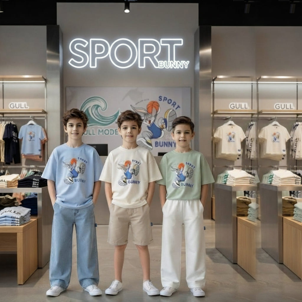 BOYS SPORT BUNNY T- SHIRT oversized pure cotton soft and combed